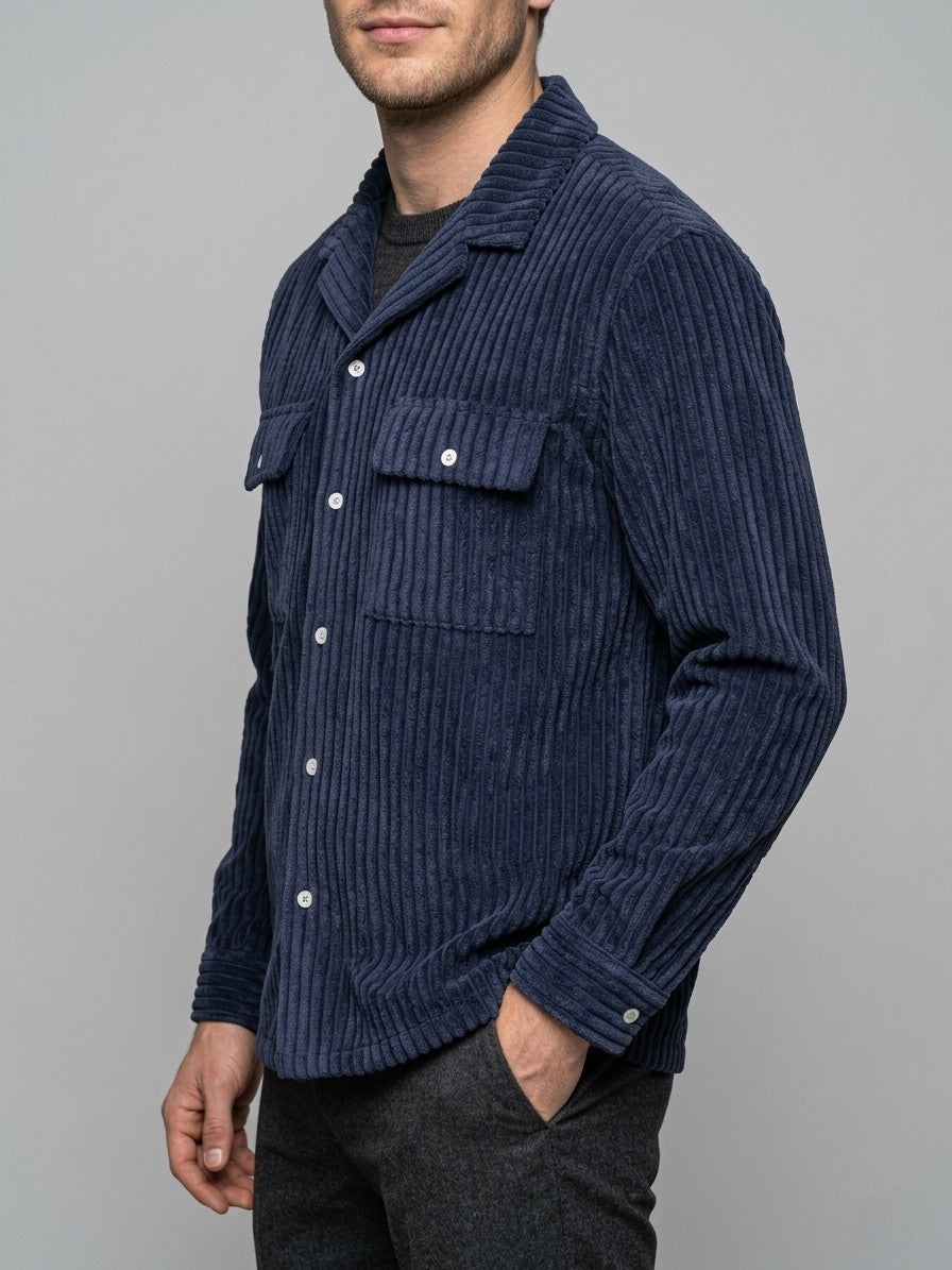 Vinci Men's Wide-Wale Corduroy Shirt Jacket — darkblue — side