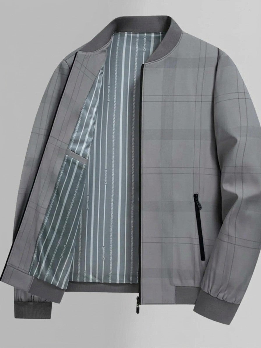 Viterbo Men's Check-Lined Harrington Jacket — grey — packshot