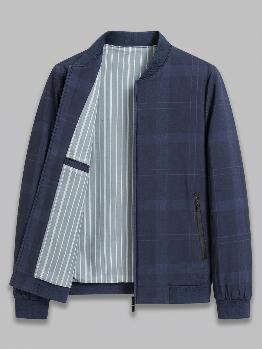 Viterbo Men's Check-Lined Harrington Jacket — navyblue — packshot