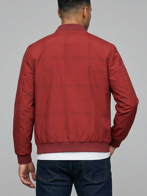 Viterbo Men's Check-Lined Harrington Jacket — red — back