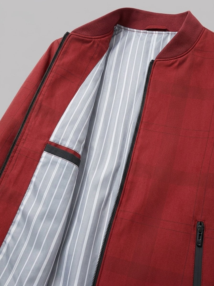 Viterbo Men's Check-Lined Harrington Jacket — red — detail-lining
