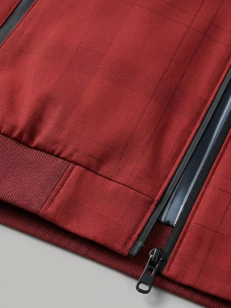 Viterbo Men's Check-Lined Harrington Jacket — red — detail