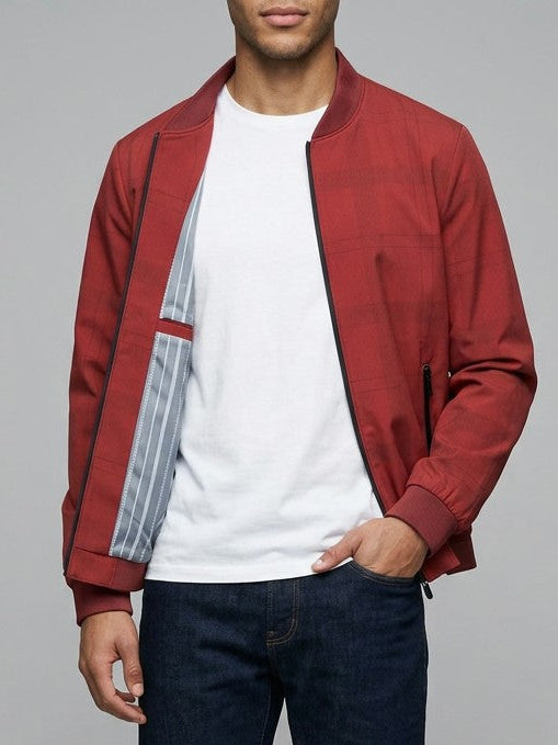 Viterbo Men's Check-Lined Harrington Jacket — red — front