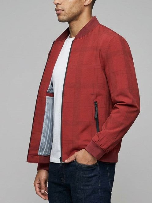 Viterbo Men's Check-Lined Harrington Jacket — red — side