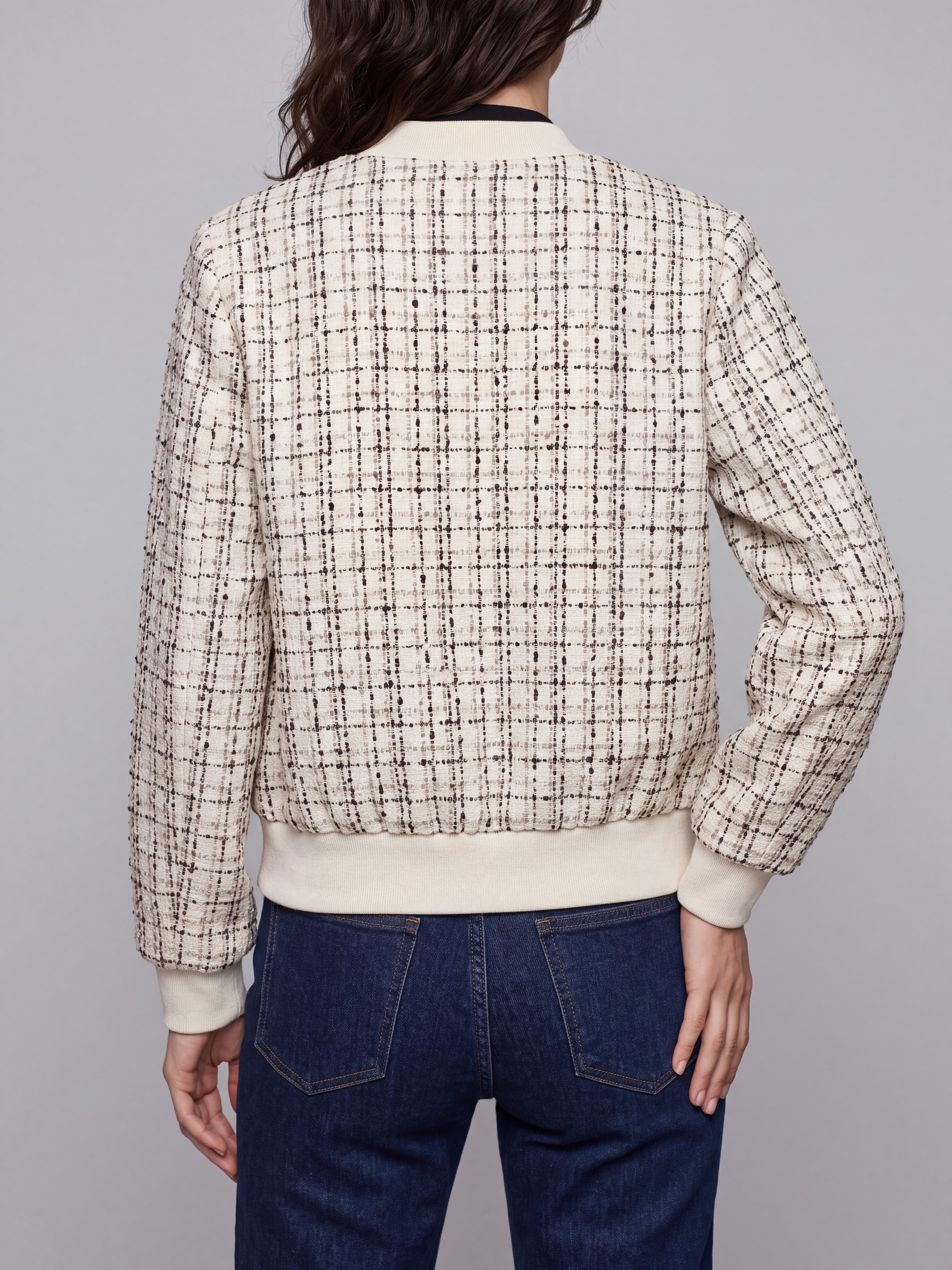 Vitorchiano Women's Tweed Bomber Jacket — cream — back
