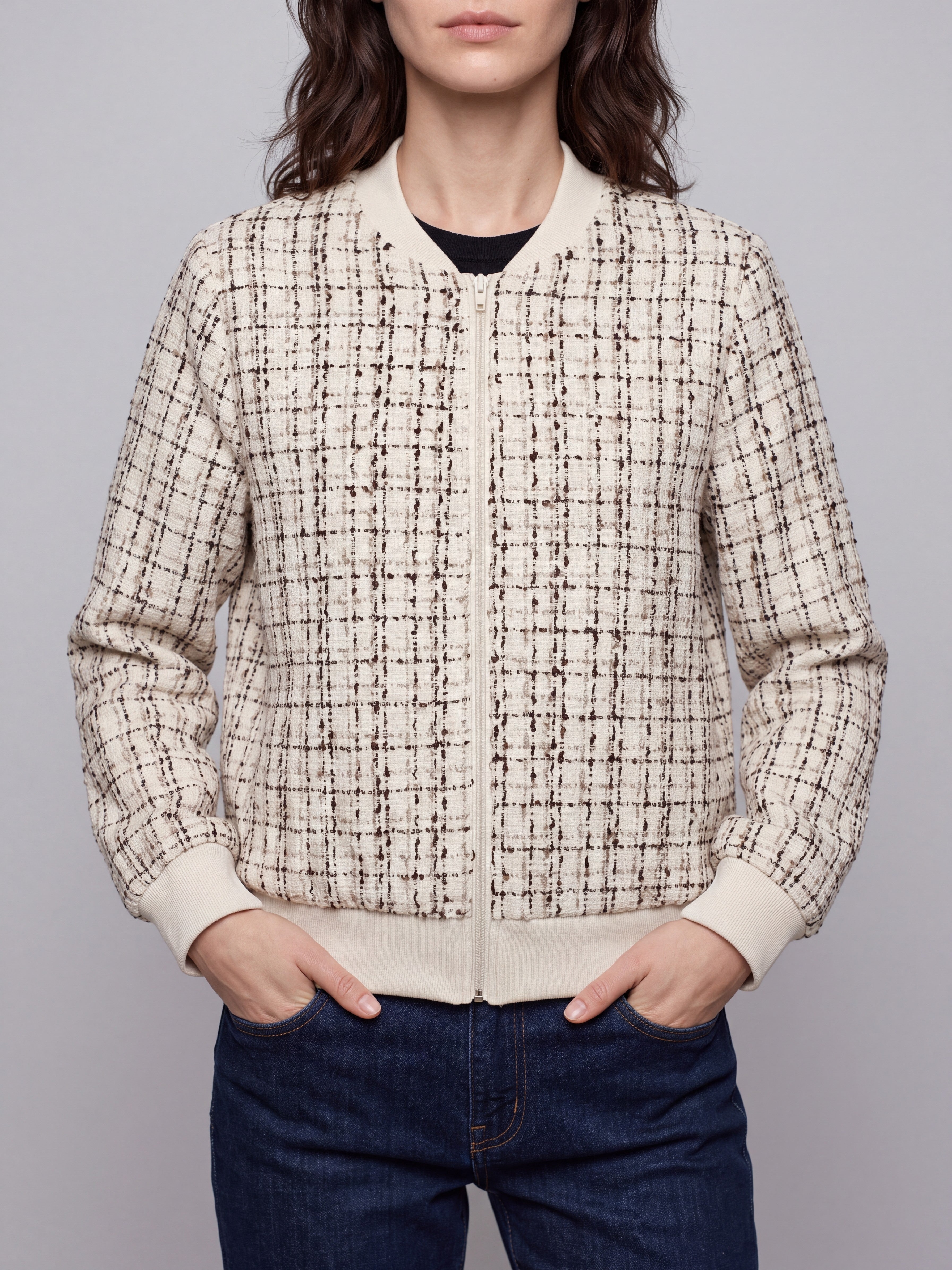 Vitorchiano Women's Tweed Bomber Jacket — cream — front
