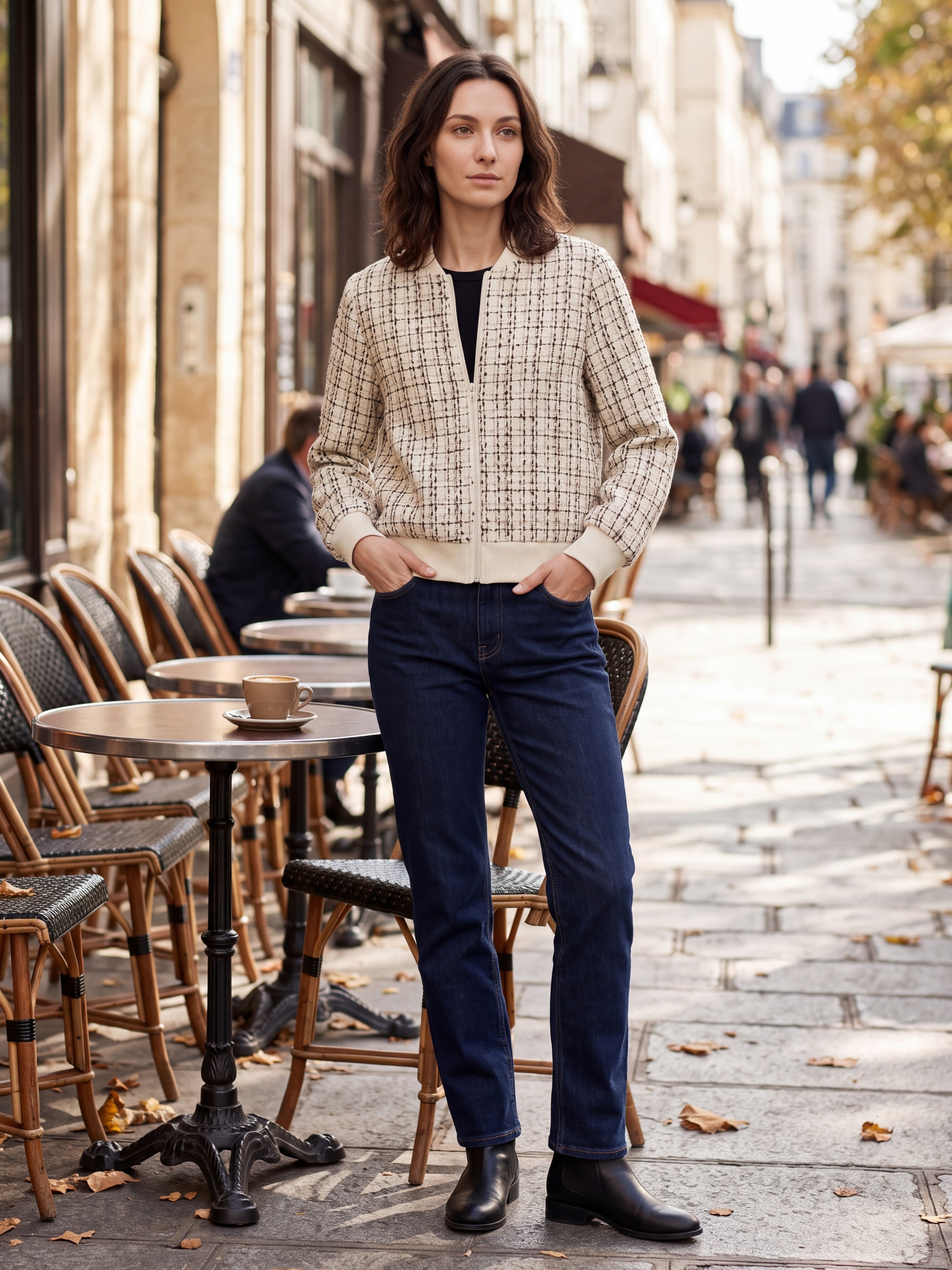 Vitorchiano Women's Tweed Bomber Jacket — cream — lifestyle