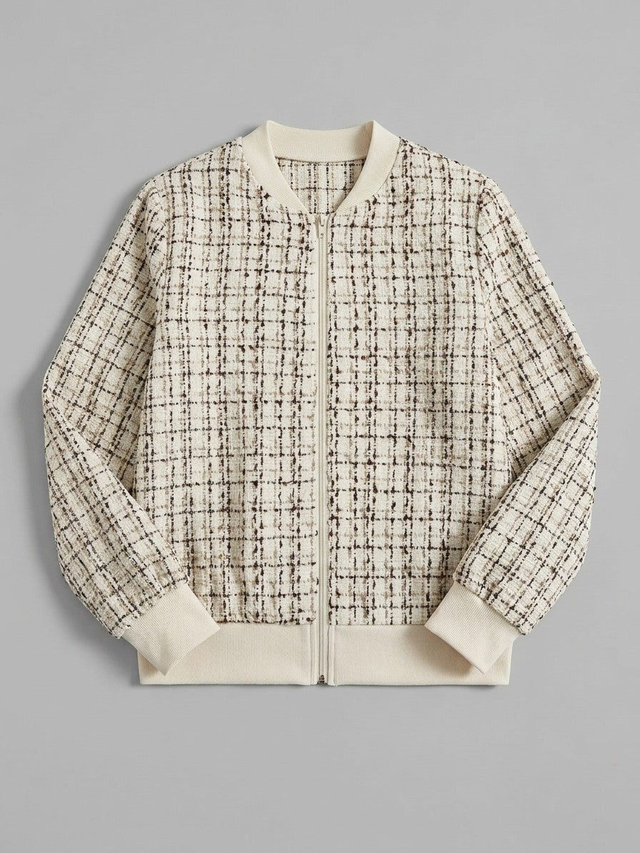 Vitorchiano Women's Tweed Bomber Jacket — cream — packshot