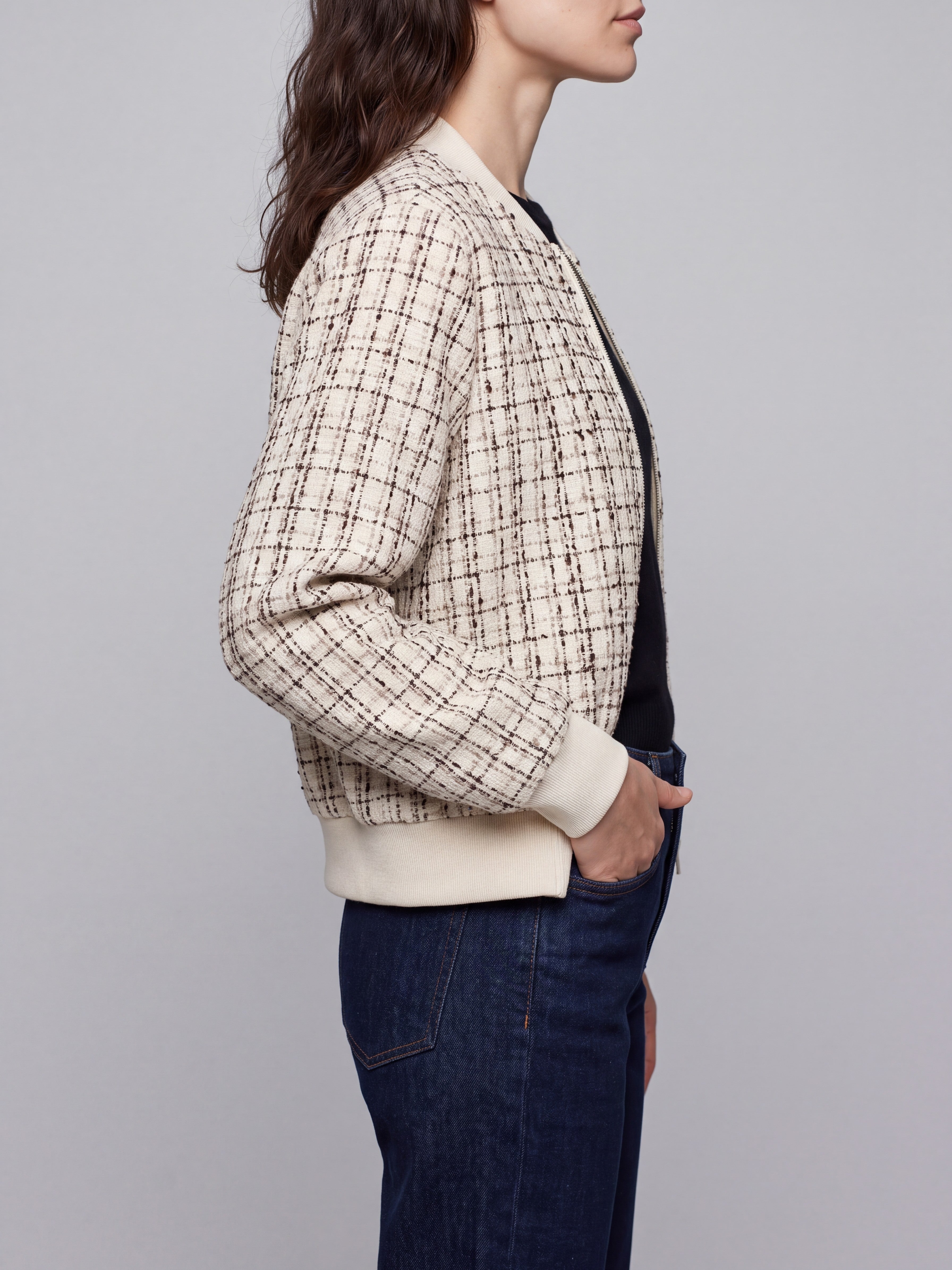 Vitorchiano Women's Tweed Bomber Jacket — cream — side