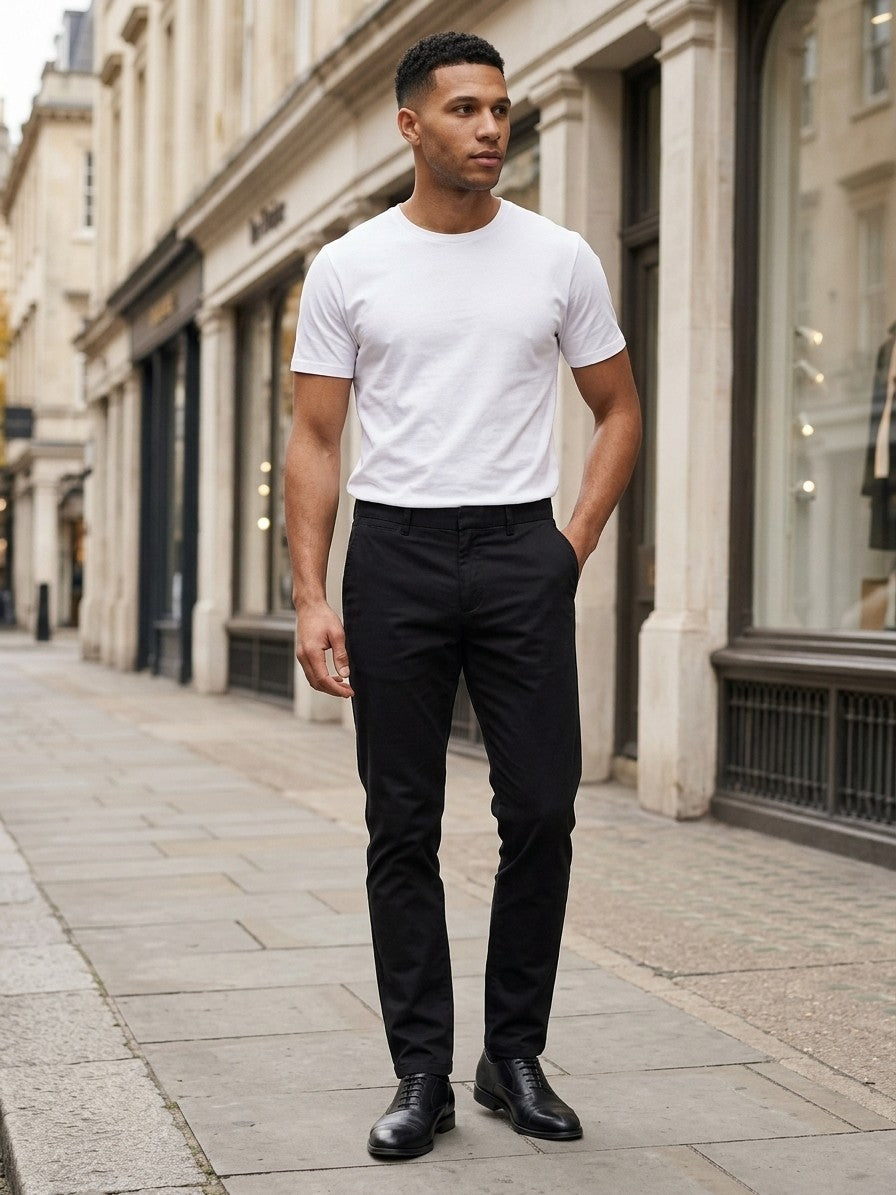Voghera Men's Slim-Fit Stretch Cotton Chinos — black — lifestyle