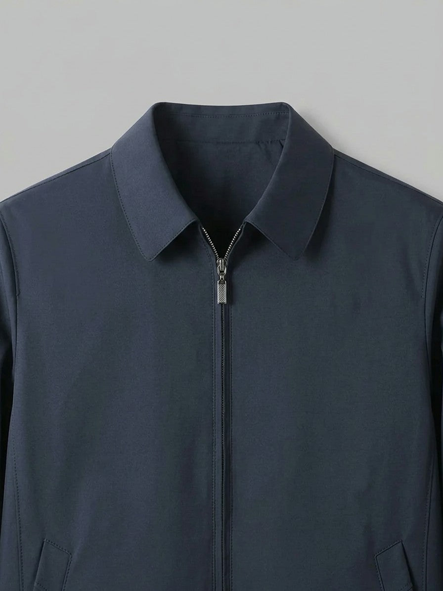 Volterra Men's Collared Zip Jacket — navyblue — detail-collar