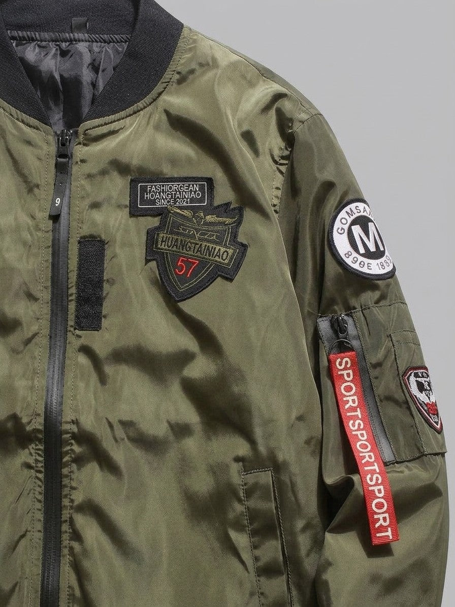 Zagarolo Men's Patched MA-1 Bomber Jacket — armygreen — detail-2