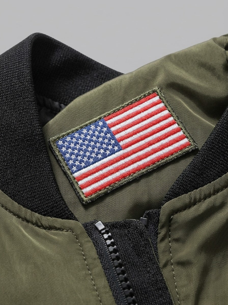 Zagarolo Men's Patched MA-1 Bomber Jacket — armygreen — detail-collar