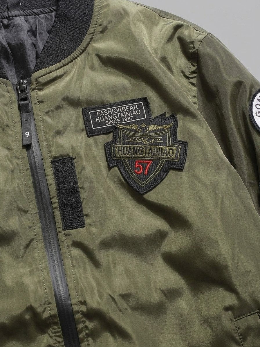 Zagarolo Men's Patched MA-1 Bomber Jacket — armygreen — detail