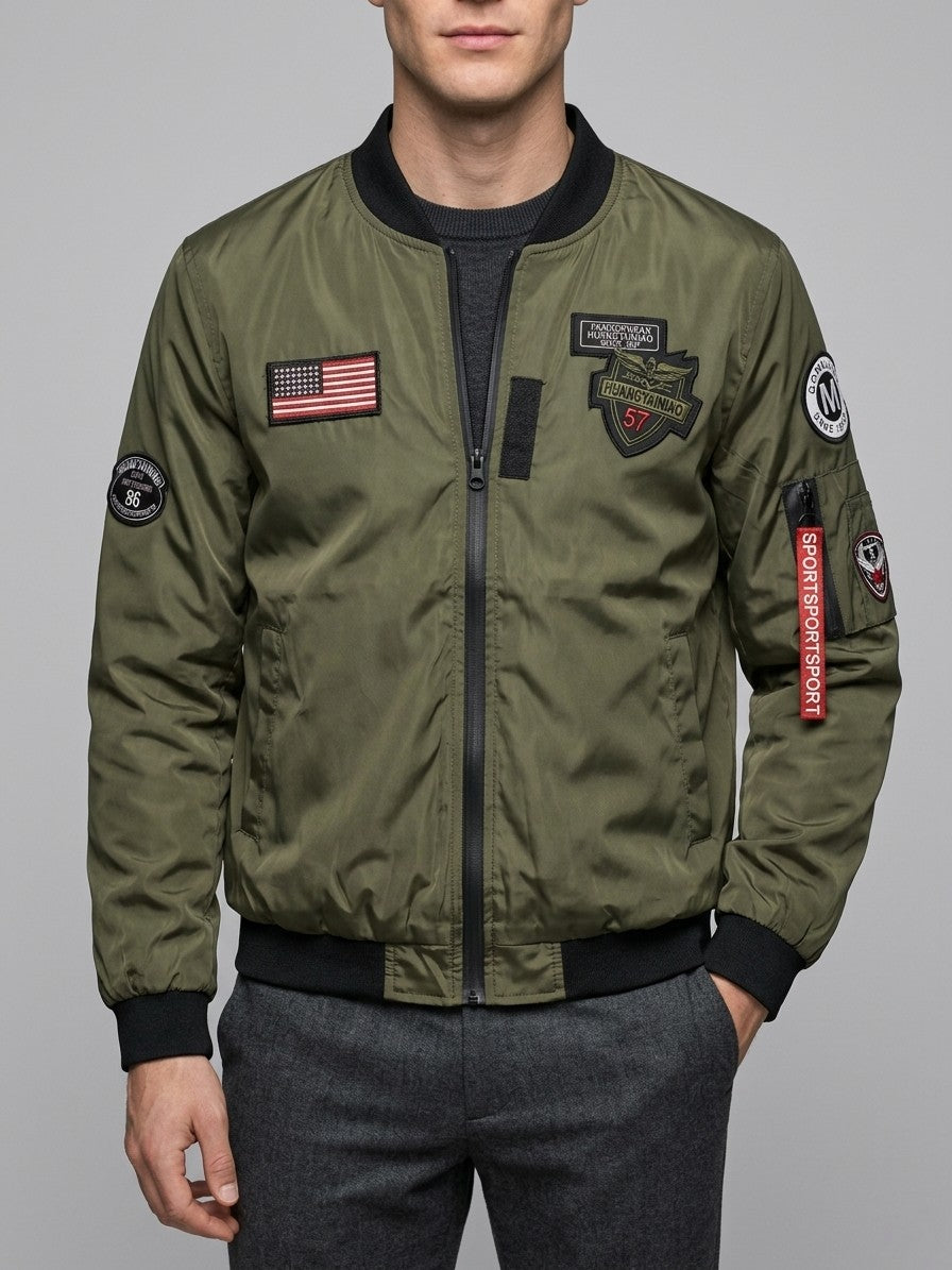 Zagarolo Men's Patched MA-1 Bomber Jacket — armygreen — front
