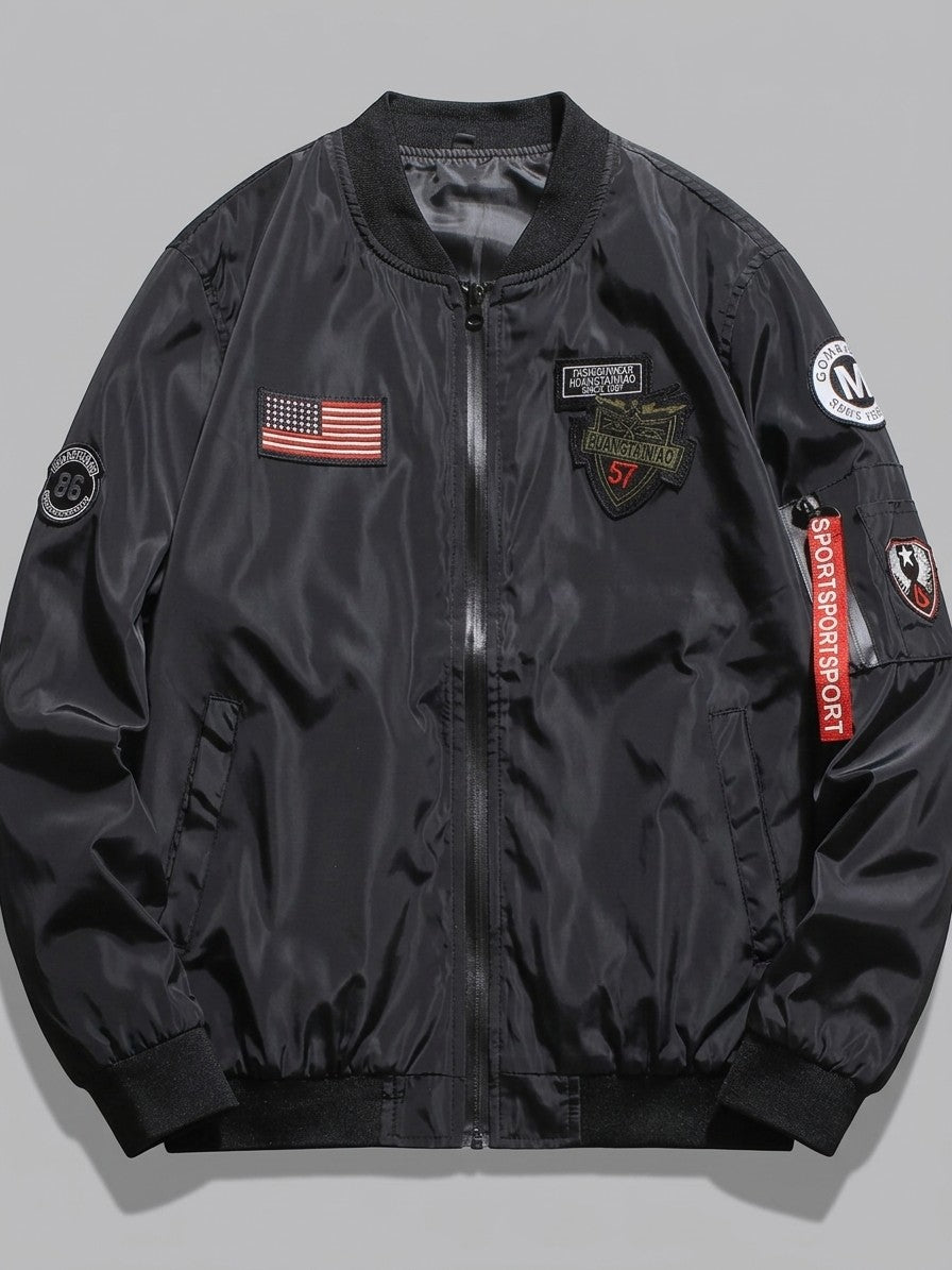 Zagarolo Men's Patched MA-1 Bomber Jacket — black — packshot