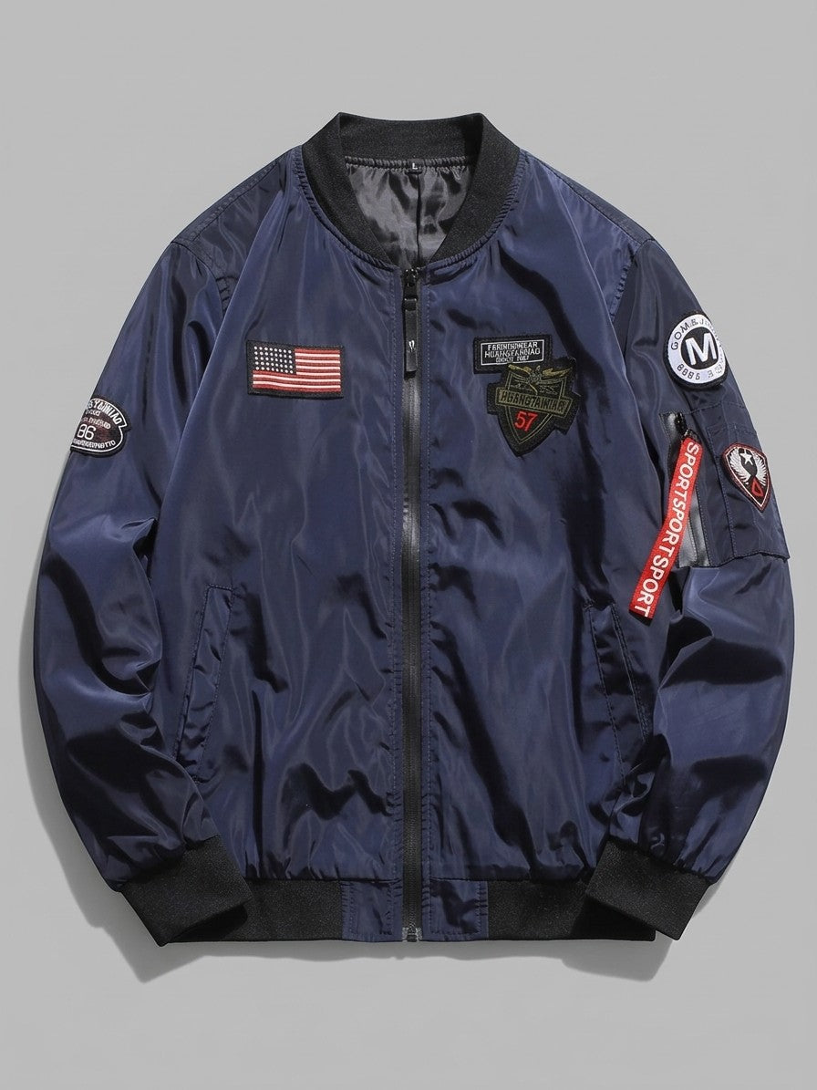 Zagarolo Men's Patched MA-1 Bomber Jacket — darkblue — packshot