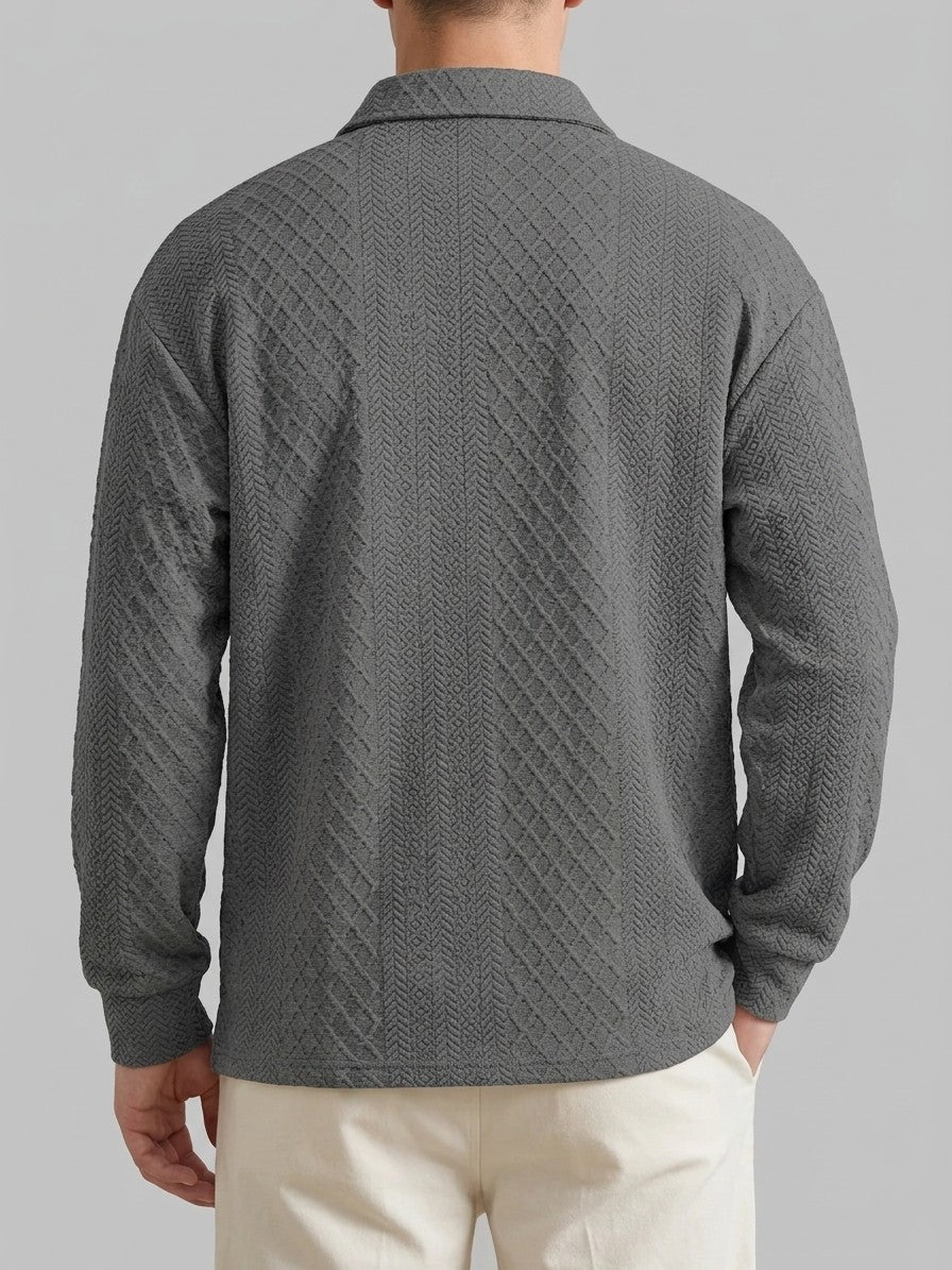 Zibello Men's Diamond Jacquard Knit Polo — grey — back