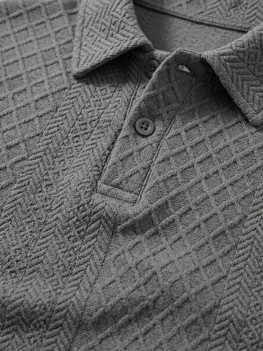 Zibello Men's Diamond Jacquard Knit Polo — grey — detail-2