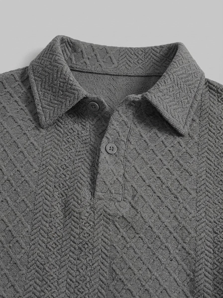 Zibello Men's Diamond Jacquard Knit Polo — grey — detail