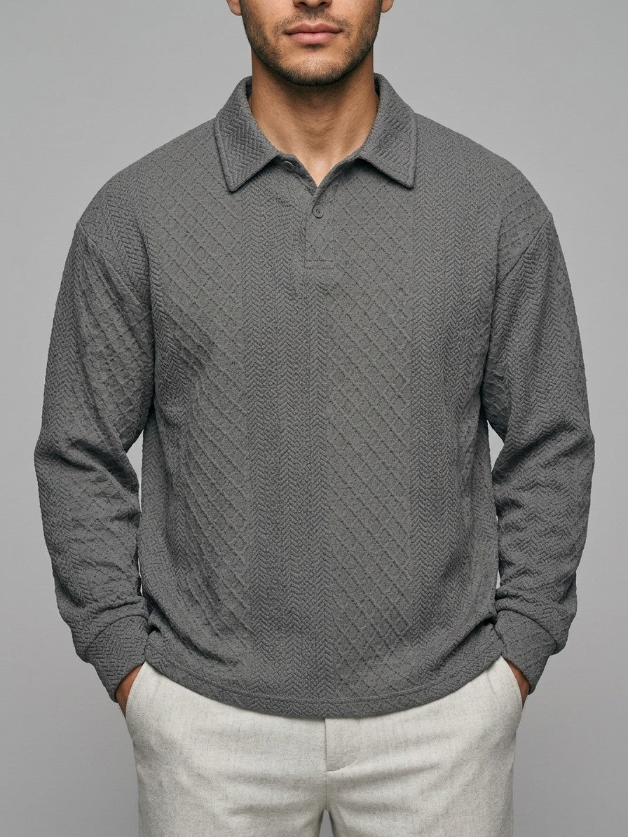Zibello Men's Diamond Jacquard Knit Polo — grey — front