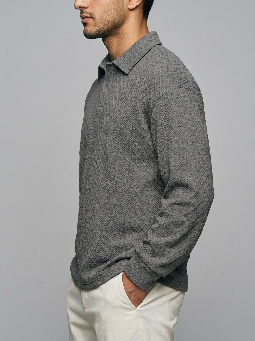 Zibello Men's Diamond Jacquard Knit Polo — grey — side