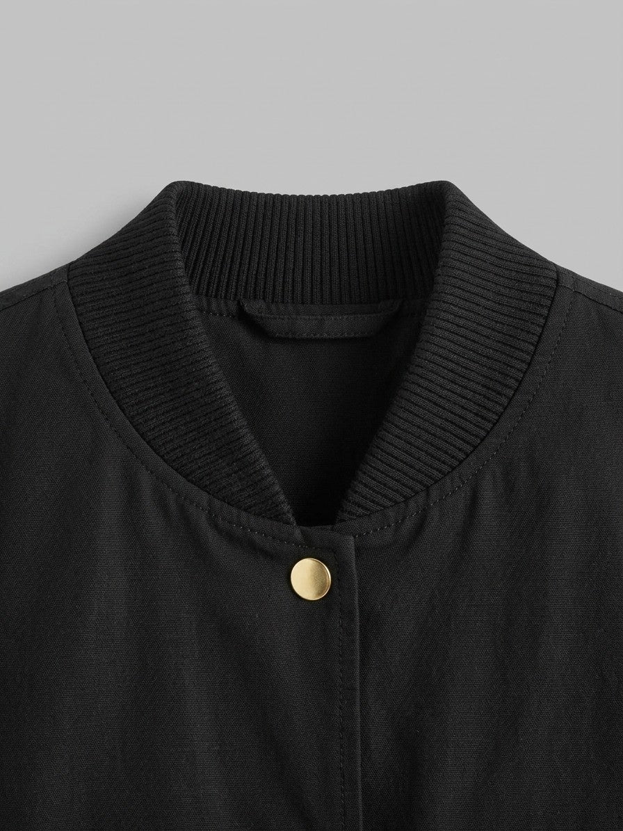 Zoagli Women's Cropped Snap Bomber Jacket — black — detail-2