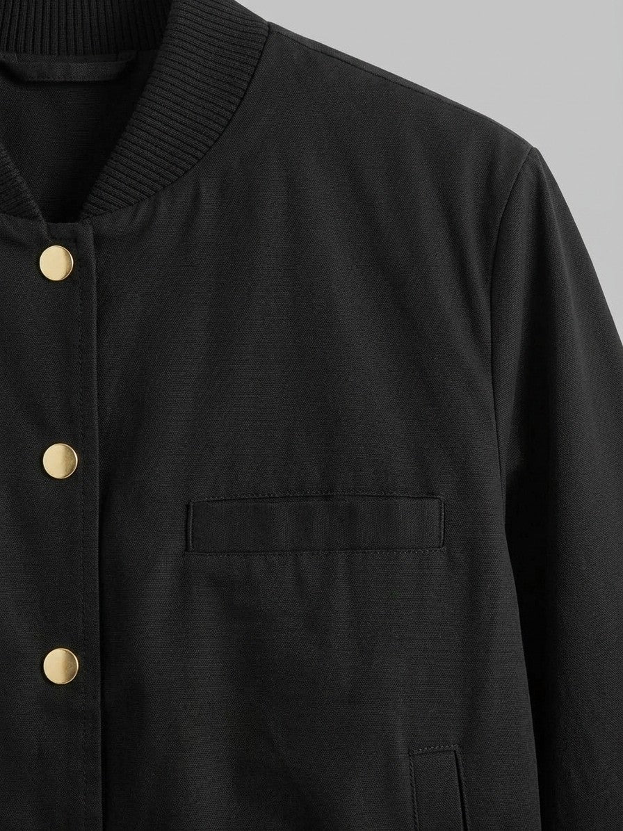 Zoagli Women's Cropped Snap Bomber Jacket — black — detail-collar