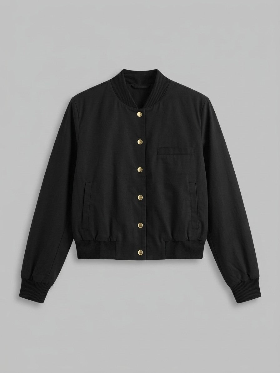 Zoagli Women's Cropped Snap Bomber Jacket — black — packshot
