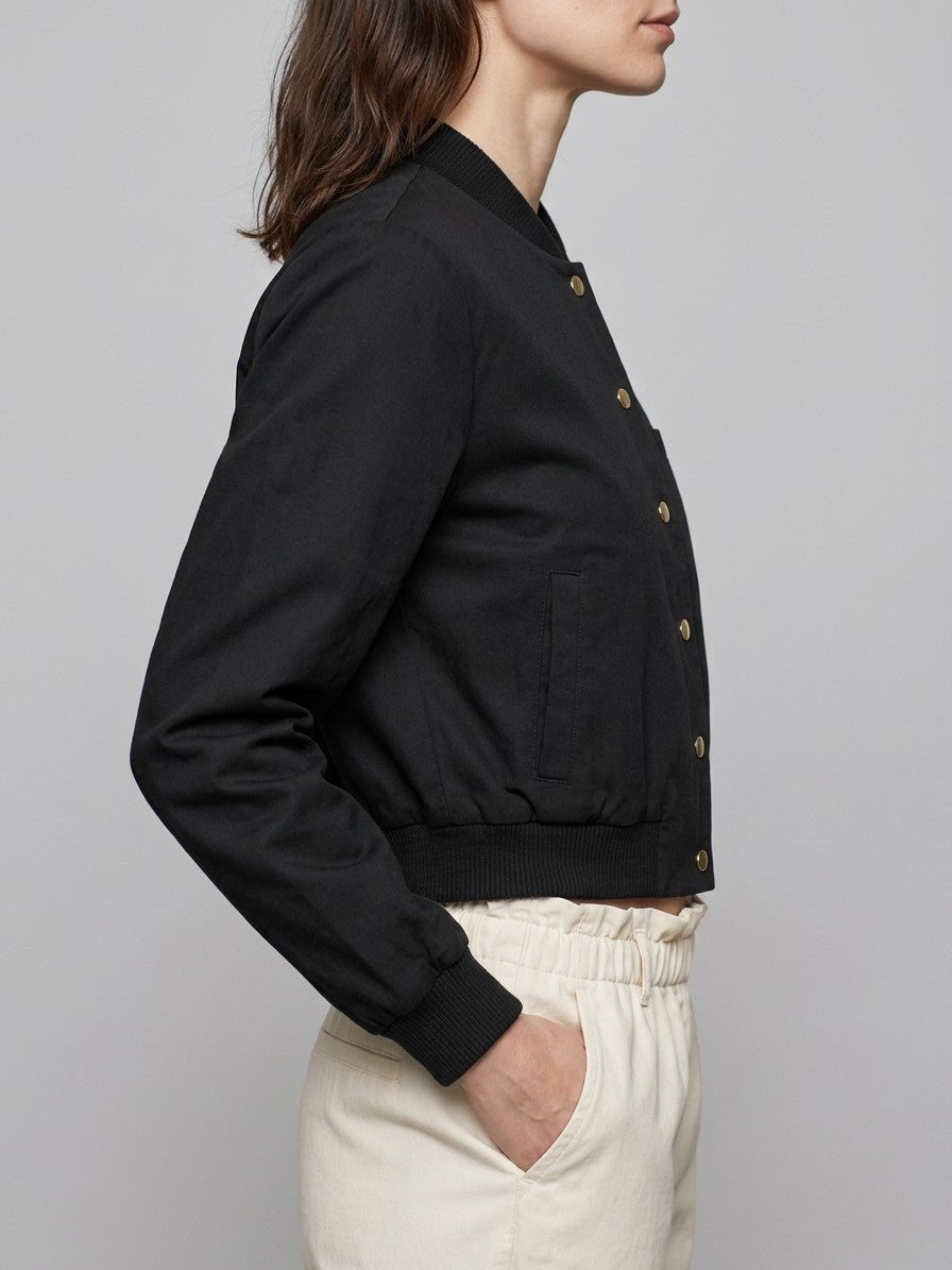 Zoagli Women's Cropped Snap Bomber Jacket — black — side
